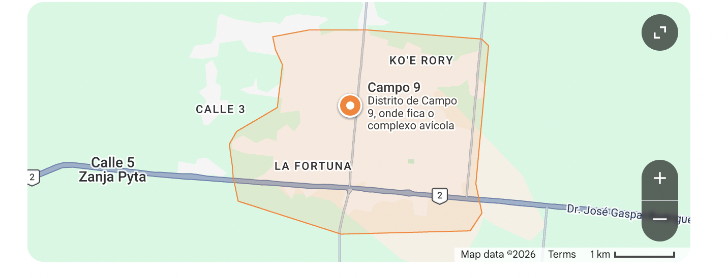 Mapa de referência territorial do distrito de Campo 9, no Paraguai